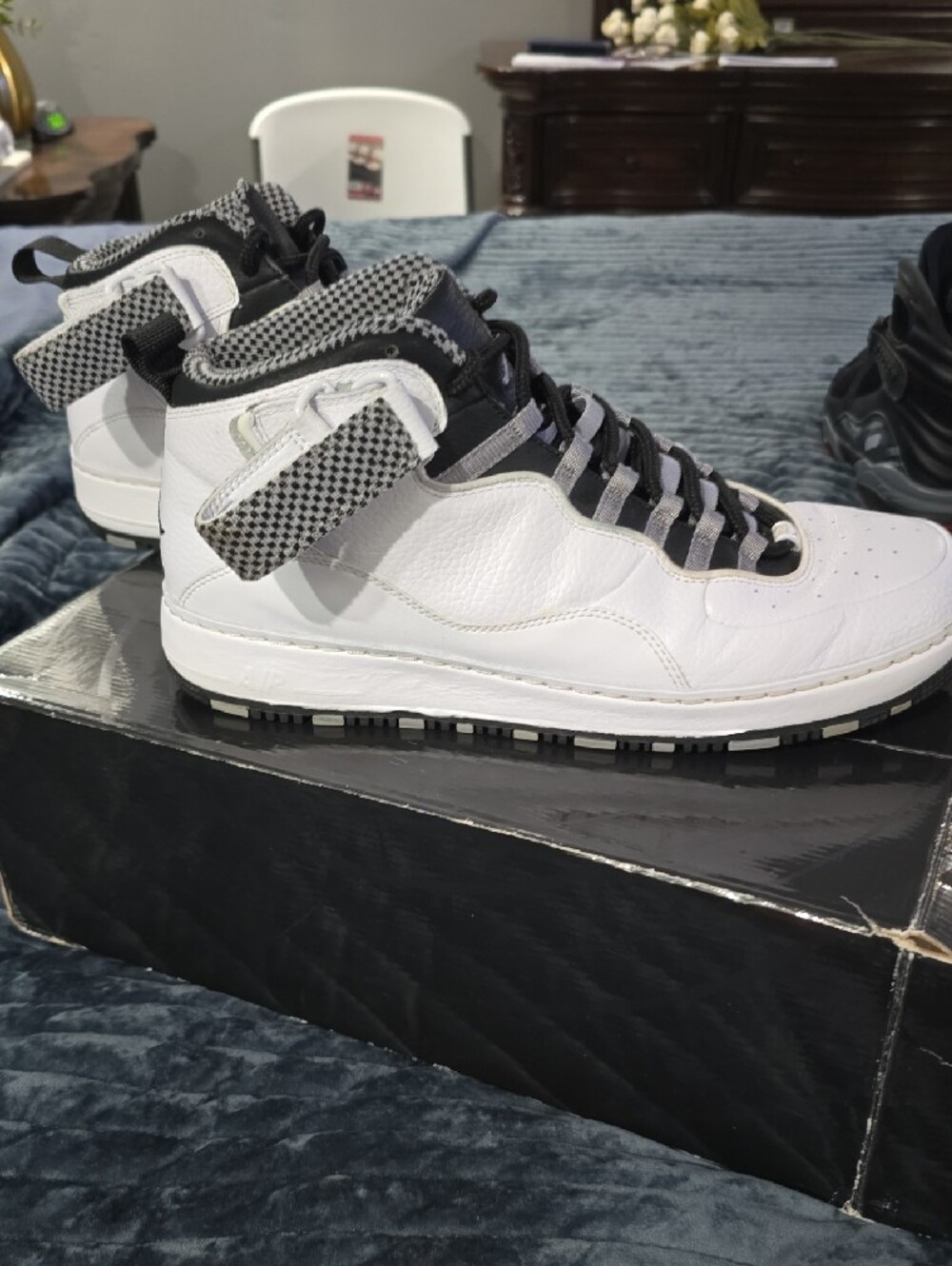 Jordan White & Black High-Top Basketball Sneakers - Picture 3 of 8